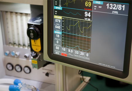 A medical device displaying patient parameters